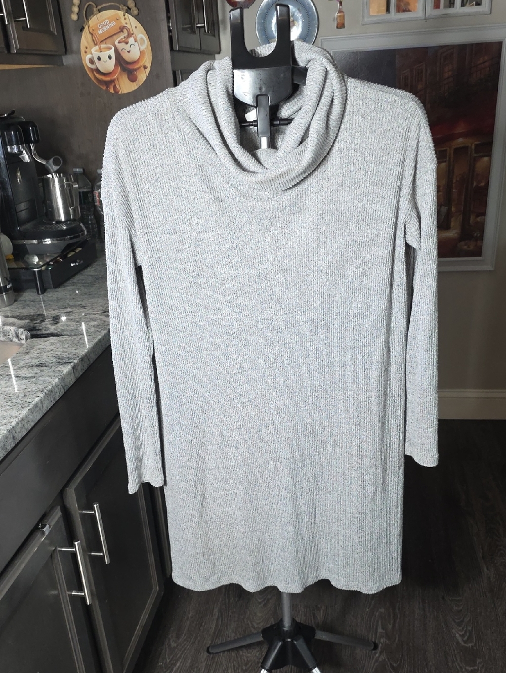 GAP Light Gray Cowl Neck Soft Knit Sweater Dress